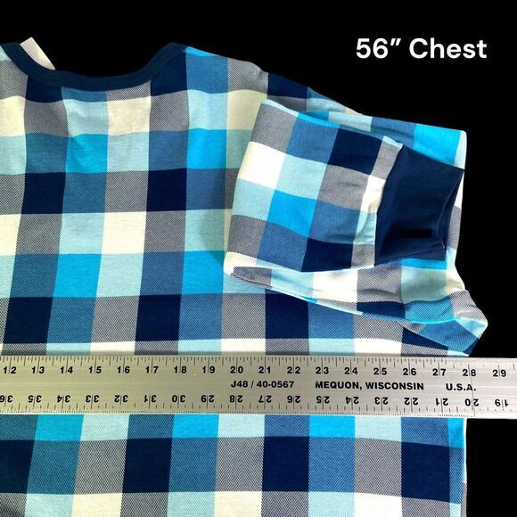 Sleepwear Pajama Top Shirt Men Blue Plaid Pullover Long Sleeve Size 2XL NWT - Picture 8 of 10
